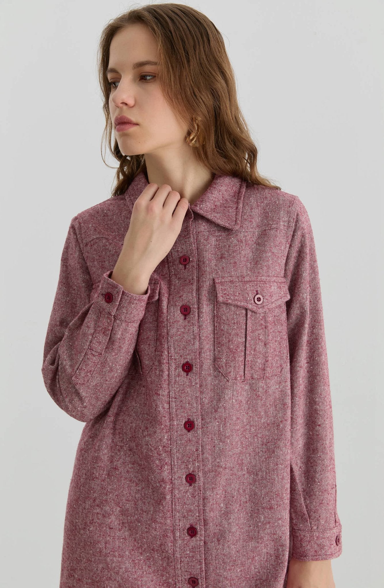 Körük Cepli Bordo Tüvit Gömlek Ceket - Fatma Atasoy