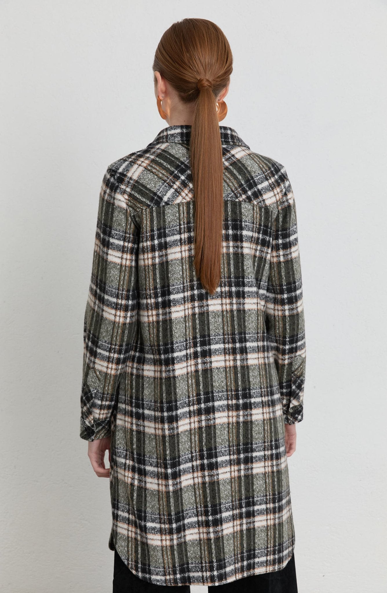 Körük Cepli Haki Ekose Kaşe Gömlek Ceket - Fatma Atasoy