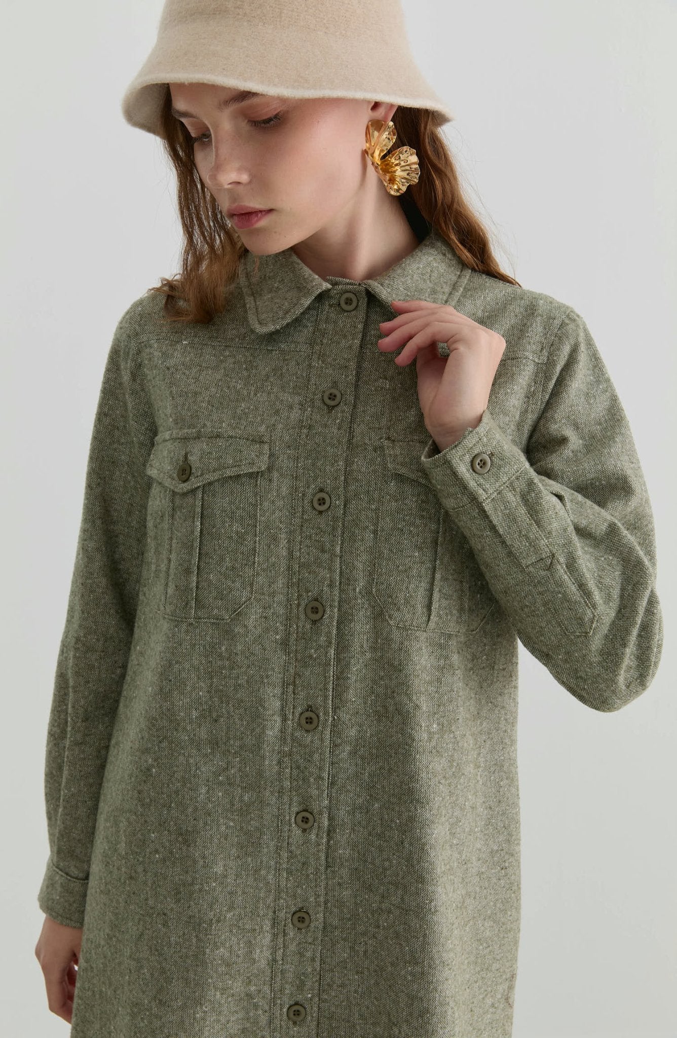 Körük Cepli Haki Tüvit Gömlek Ceket - Fatma Atasoy