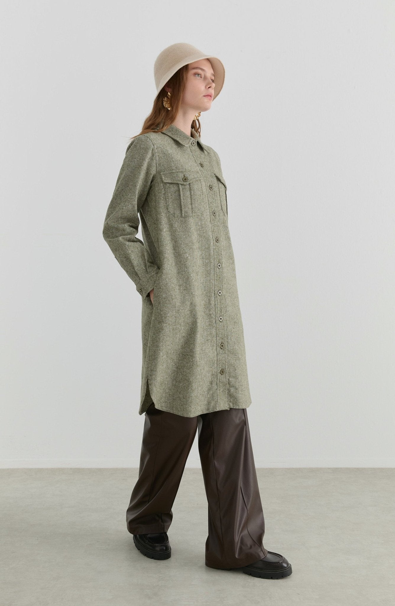 Körük Cepli Haki Tüvit Gömlek Ceket - Fatma Atasoy