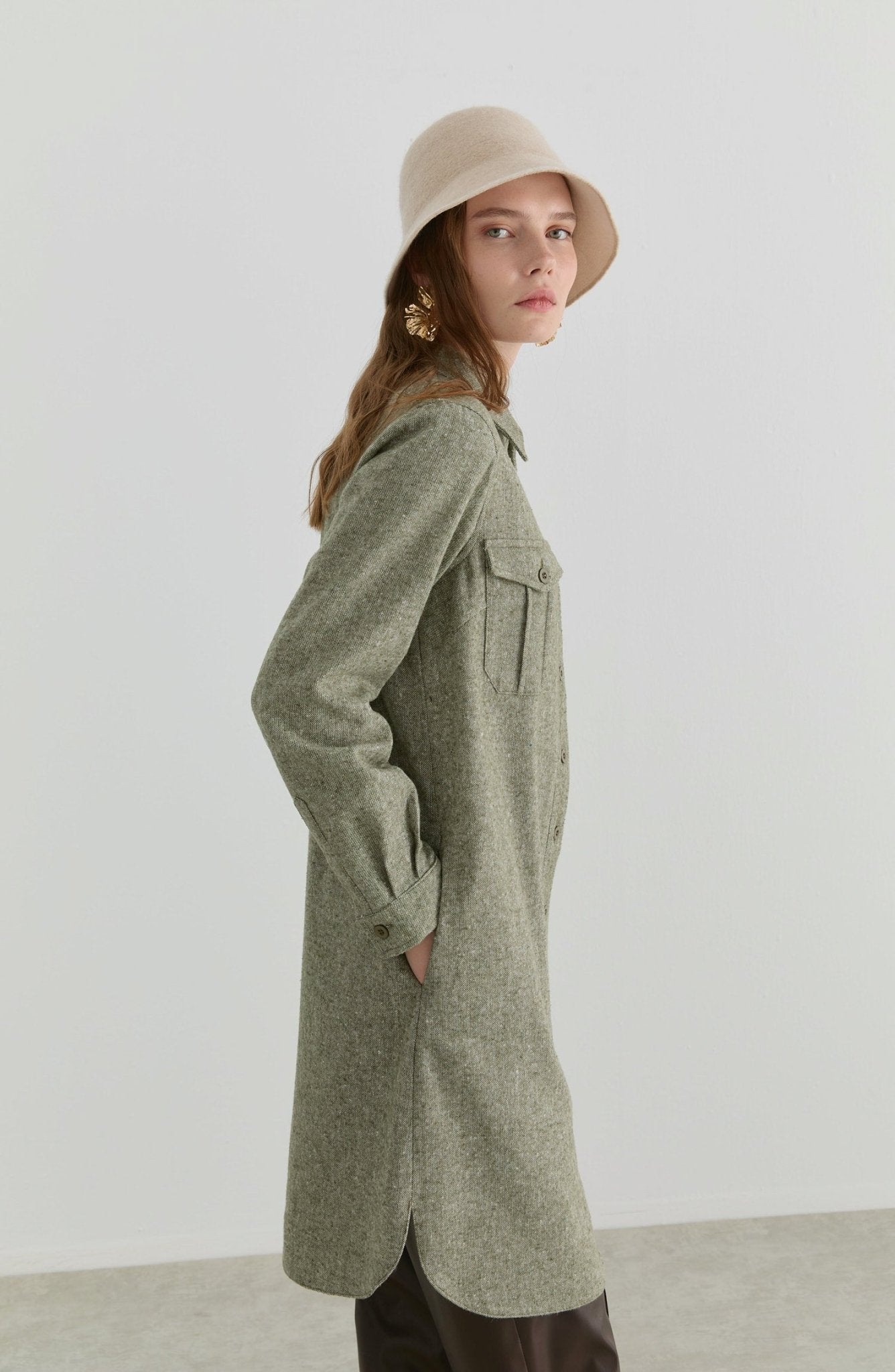 Körük Cepli Haki Tüvit Gömlek Ceket - Fatma Atasoy