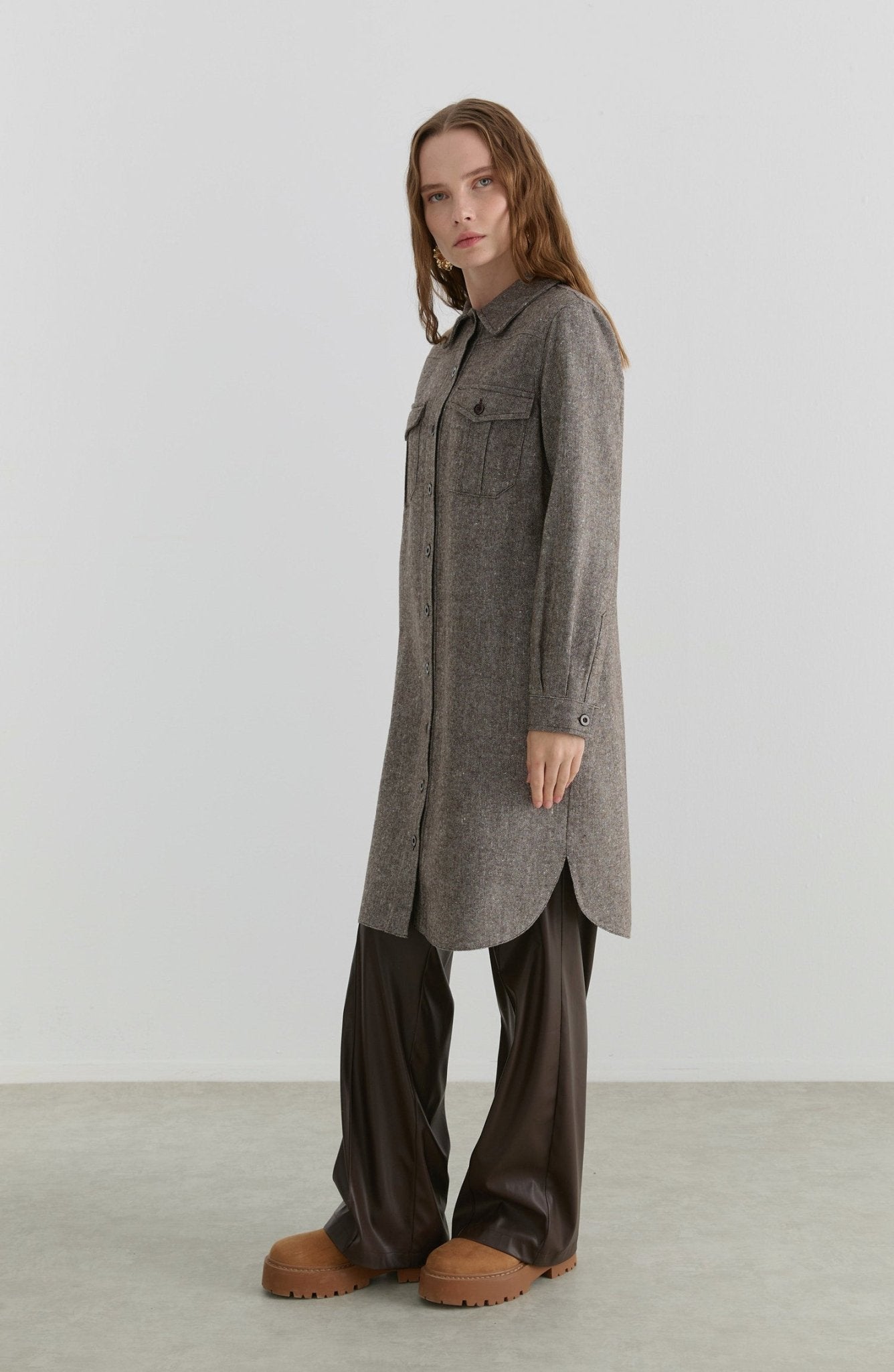 Körük Cepli Kahverengi Tüvit Gömlek Ceket - Fatma Atasoy