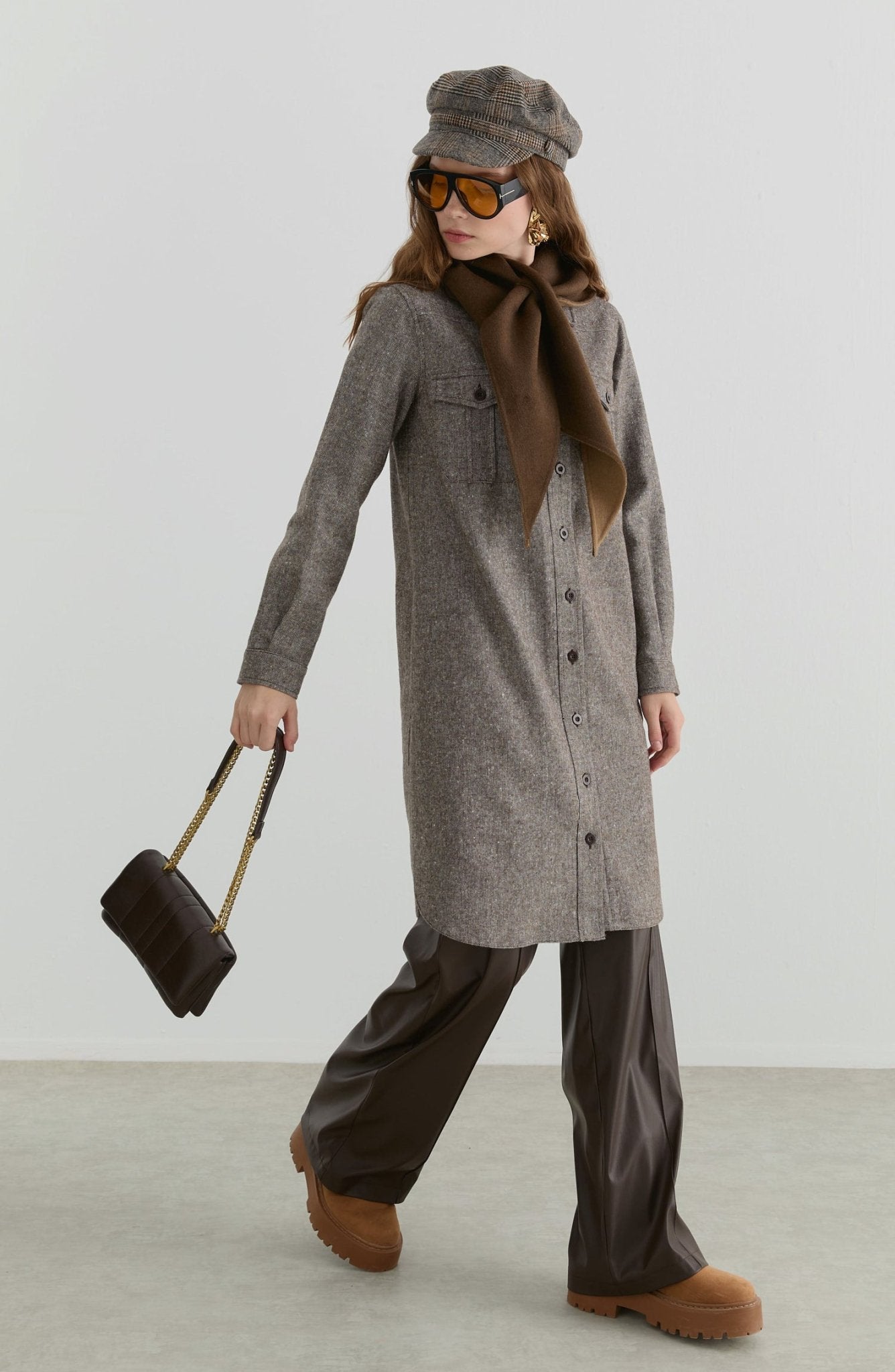 Körük Cepli Kahverengi Tüvit Gömlek Ceket - Fatma Atasoy