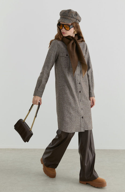 Körük Cepli Kahverengi Tüvit Gömlek Ceket - Fatma Atasoy