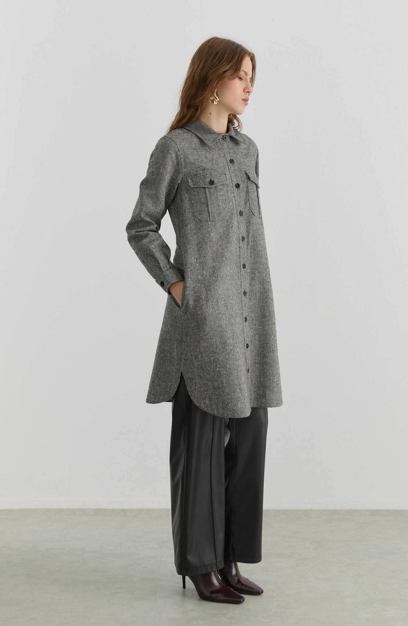 Körük Cepli Siyah Tüvit Gömlek Ceket - Fatma Atasoy