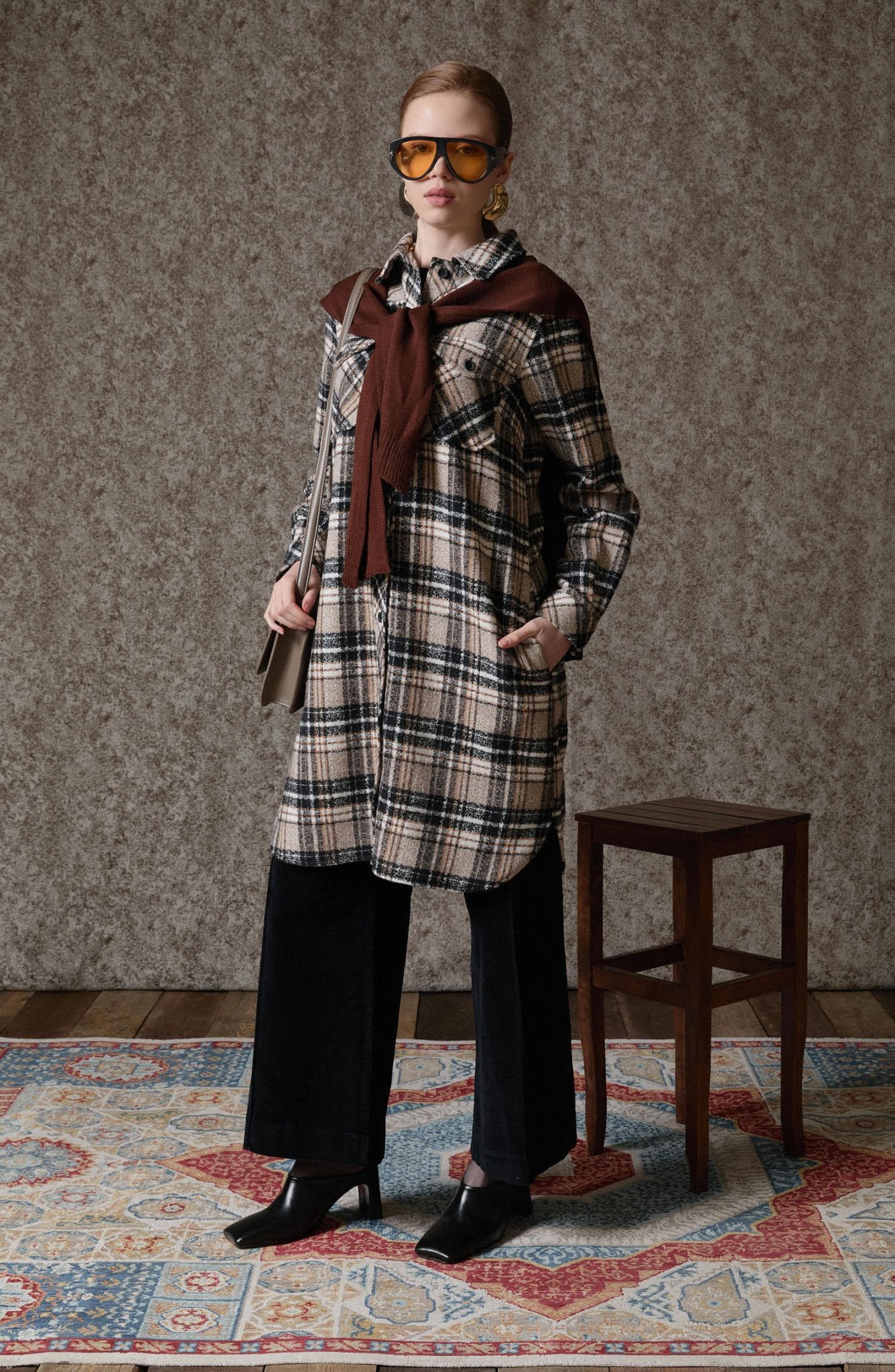 Körük Cepli Taş Ekose Kaşe Gömlek Ceket - Fatma Atasoy