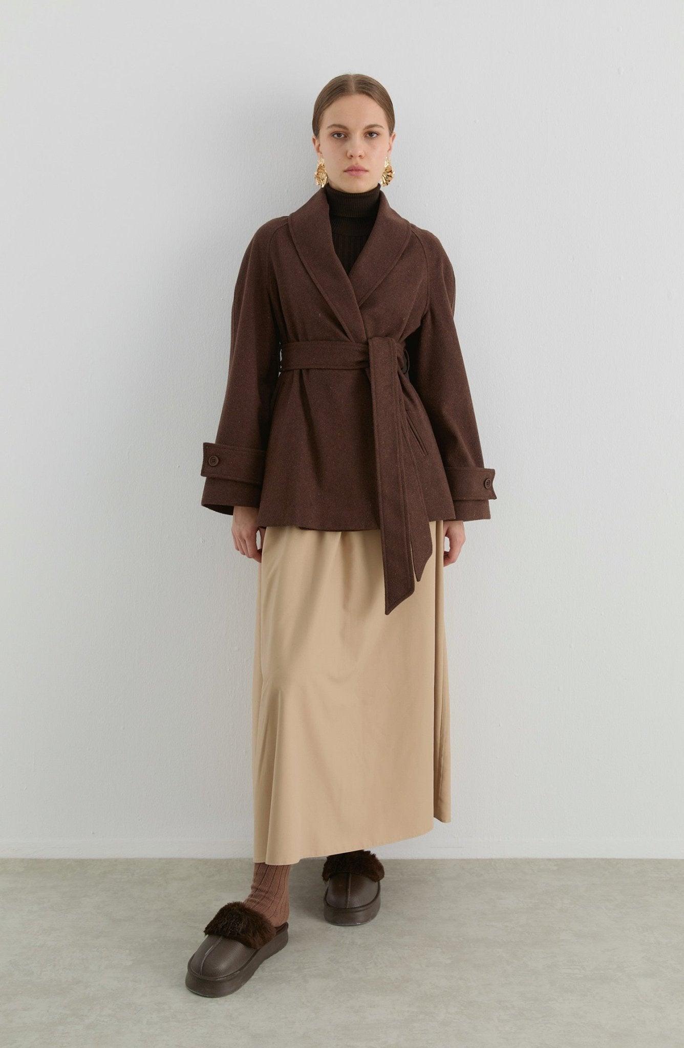 Kruvaze Acı Kahve Midi Ceket Kaban - Fatma Atasoy