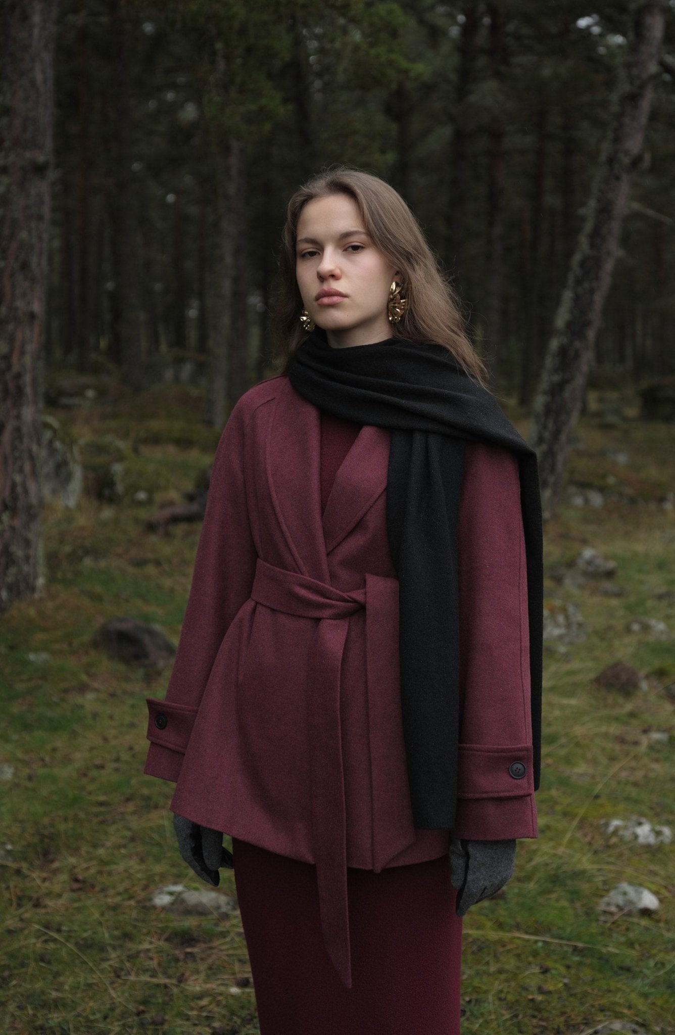 Kruvaze Bordo Midi Ceket Kaban - Fatma Atasoy