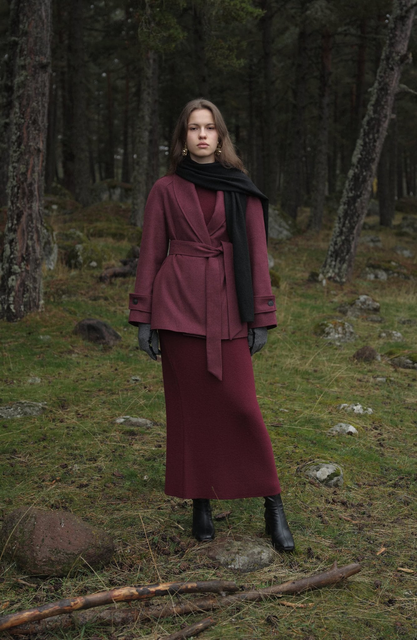 Kruvaze Bordo Midi Ceket Kaban - Fatma Atasoy