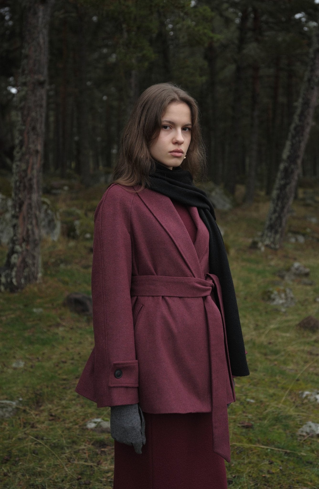 Kruvaze Bordo Midi Ceket Kaban - Fatma Atasoy