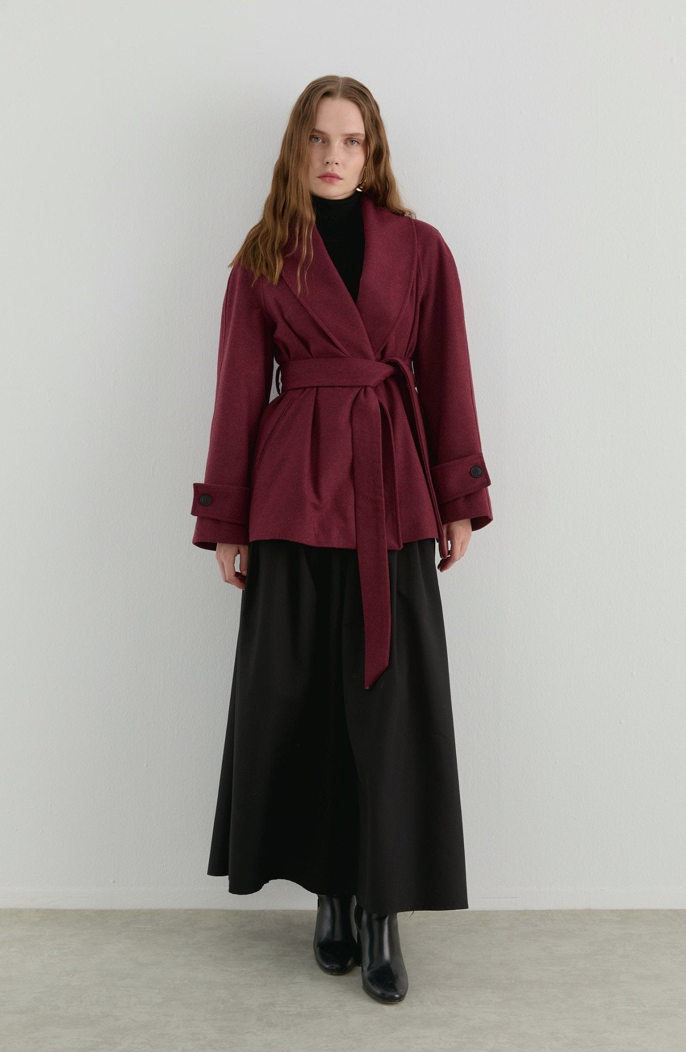 Kruvaze Bordo Midi Ceket Kaban - Fatma Atasoy