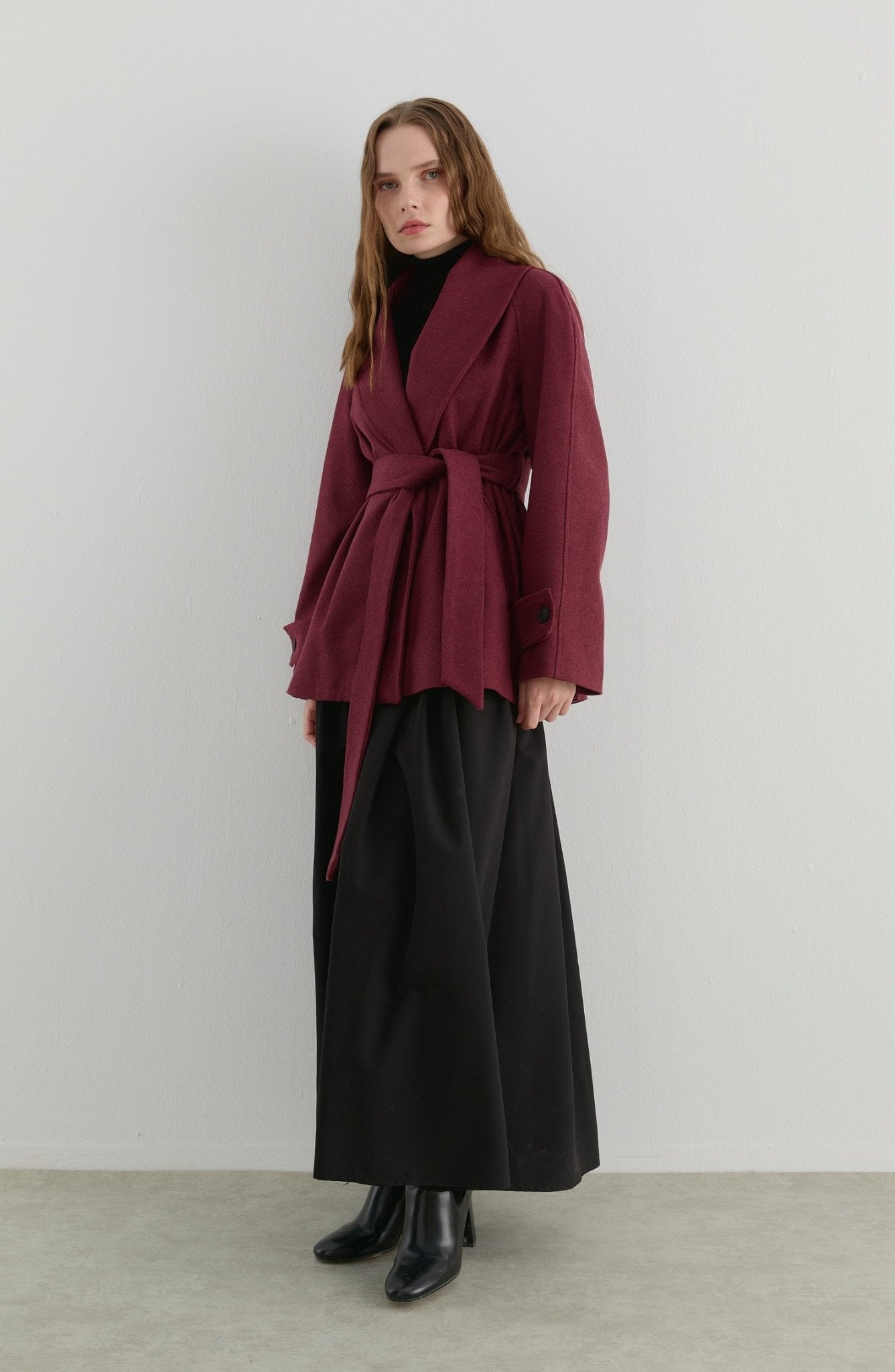 Kruvaze Bordo Midi Ceket Kaban - Fatma Atasoy