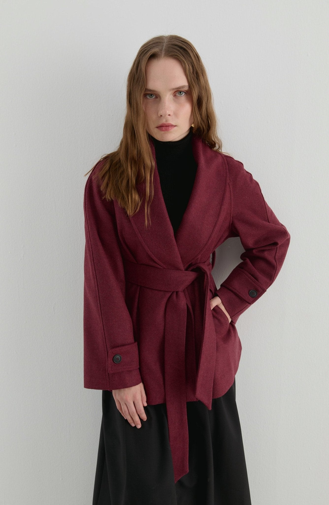 Kruvaze Bordo Midi Ceket Kaban - Fatma Atasoy