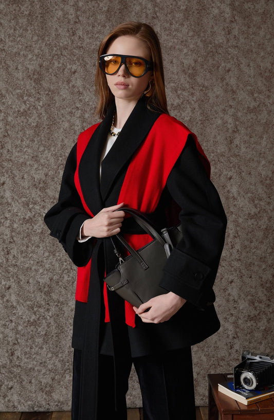 Kruvaze Siyah Kaşe Ceket Kaban - Fatma Atasoy