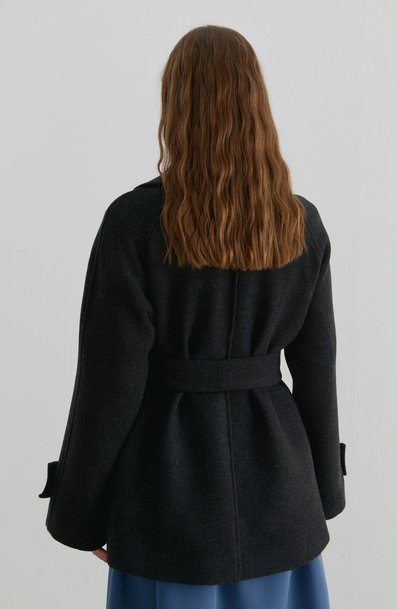 Kruvaze Siyah Midi Ceket Kaban - Fatma Atasoy