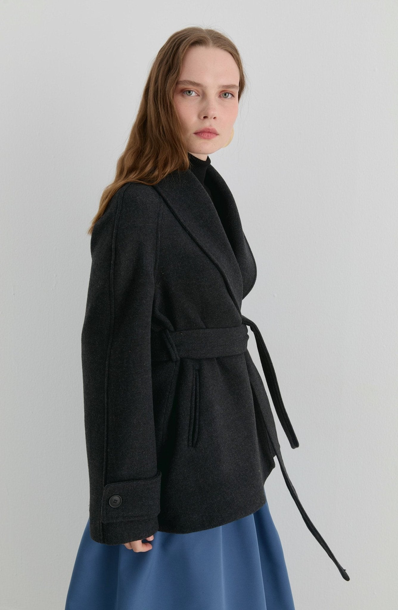 Kruvaze Siyah Midi Ceket Kaban - Fatma Atasoy