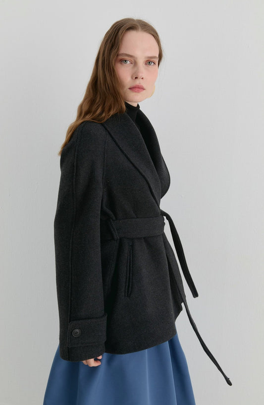 Kruvaze Siyah Midi Ceket Kaban - Fatma Atasoy