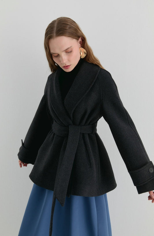 Kruvaze Siyah Midi Ceket Kaban - Fatma Atasoy