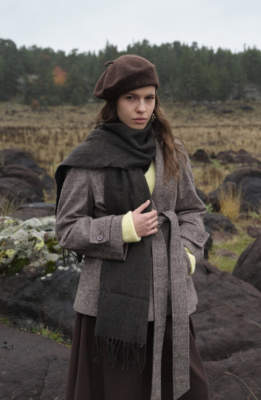 Kruvaze Sütlü Kahve Balıksırtı Midi Ceket Kaban - Fatma Atasoy