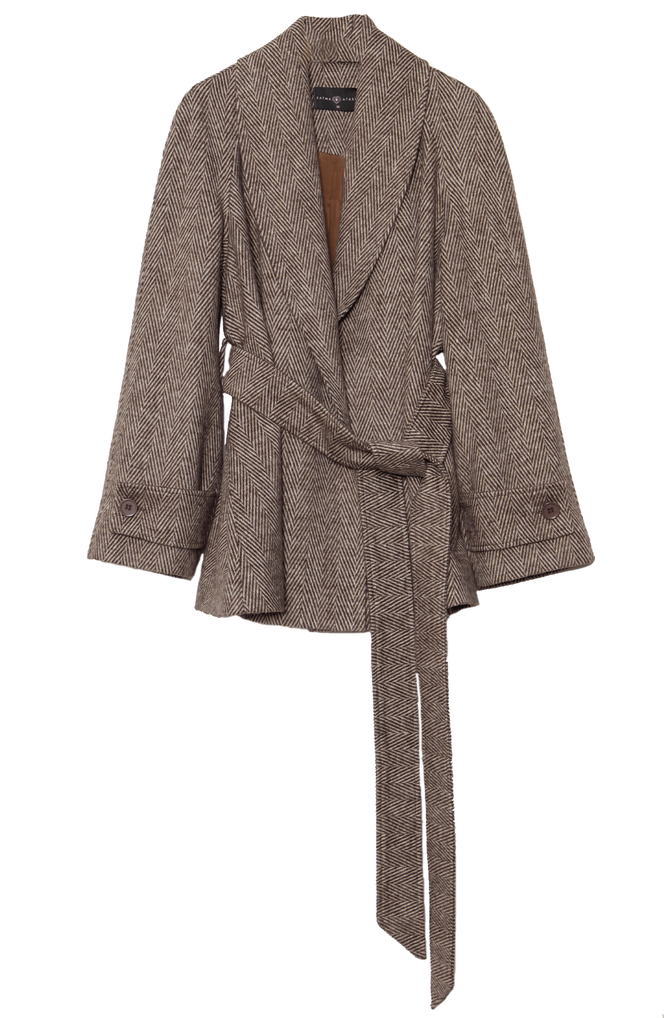 Kruvaze Sütlü Kahve Balıksırtı Midi Ceket Kaban - Fatma Atasoy