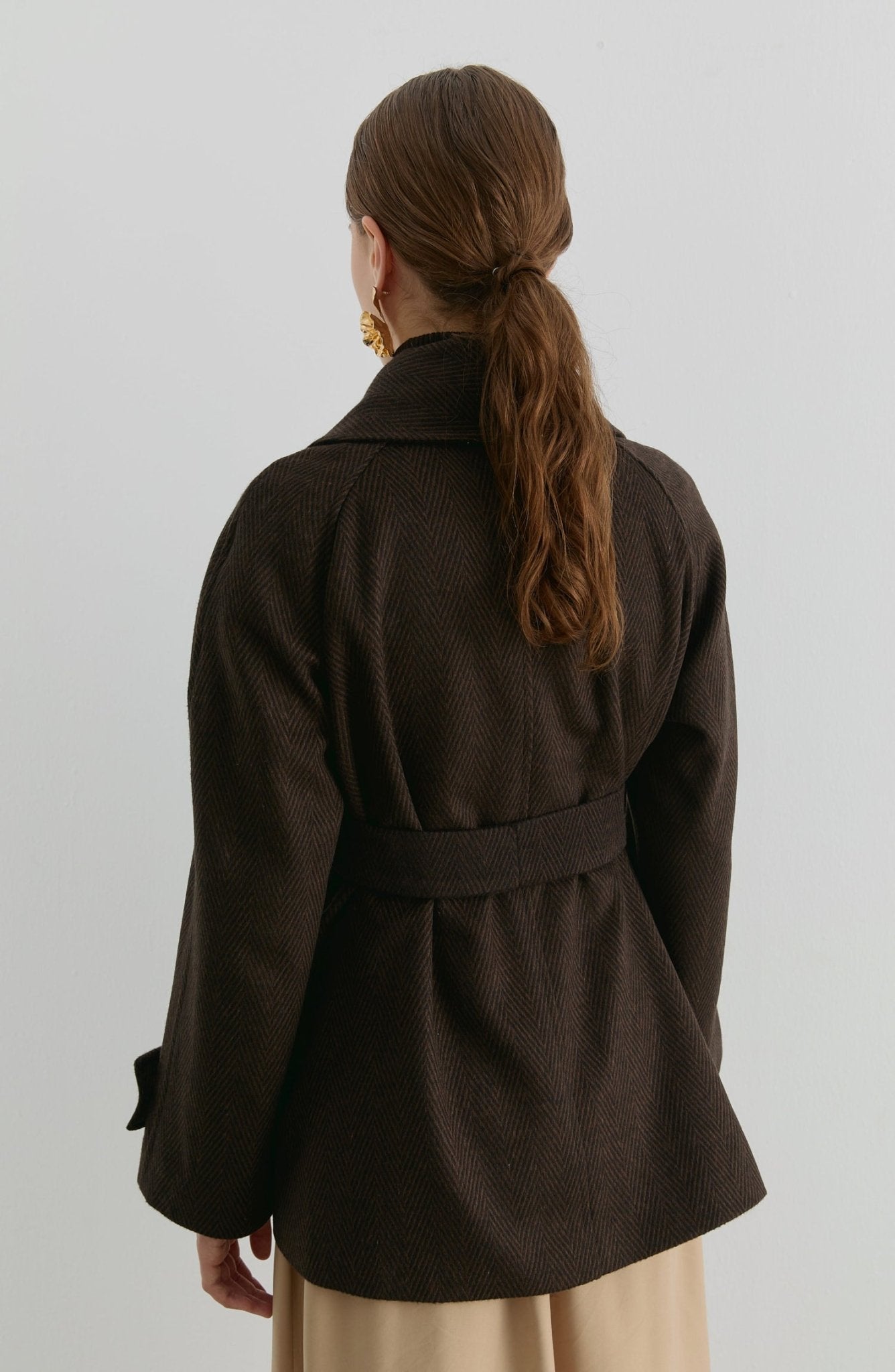 Kruvaze Taba Balıksırtı Midi Ceket Kaban - Fatma Atasoy