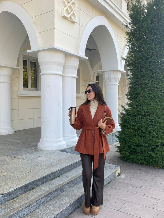 Kruvaze Tarçın Midi Ceket Kaban - Fatma Atasoy