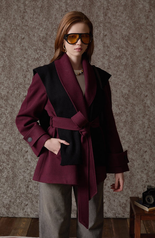 Kruvaze Vişne Kaşe Ceket Kaban - Fatma Atasoy