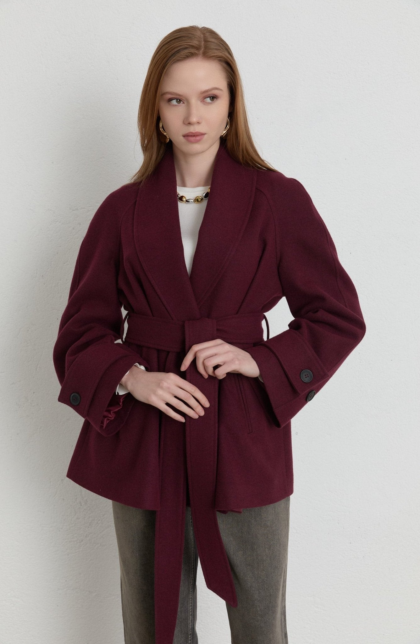 Kruvaze Vişne Kaşe Ceket Kaban - Fatma Atasoy