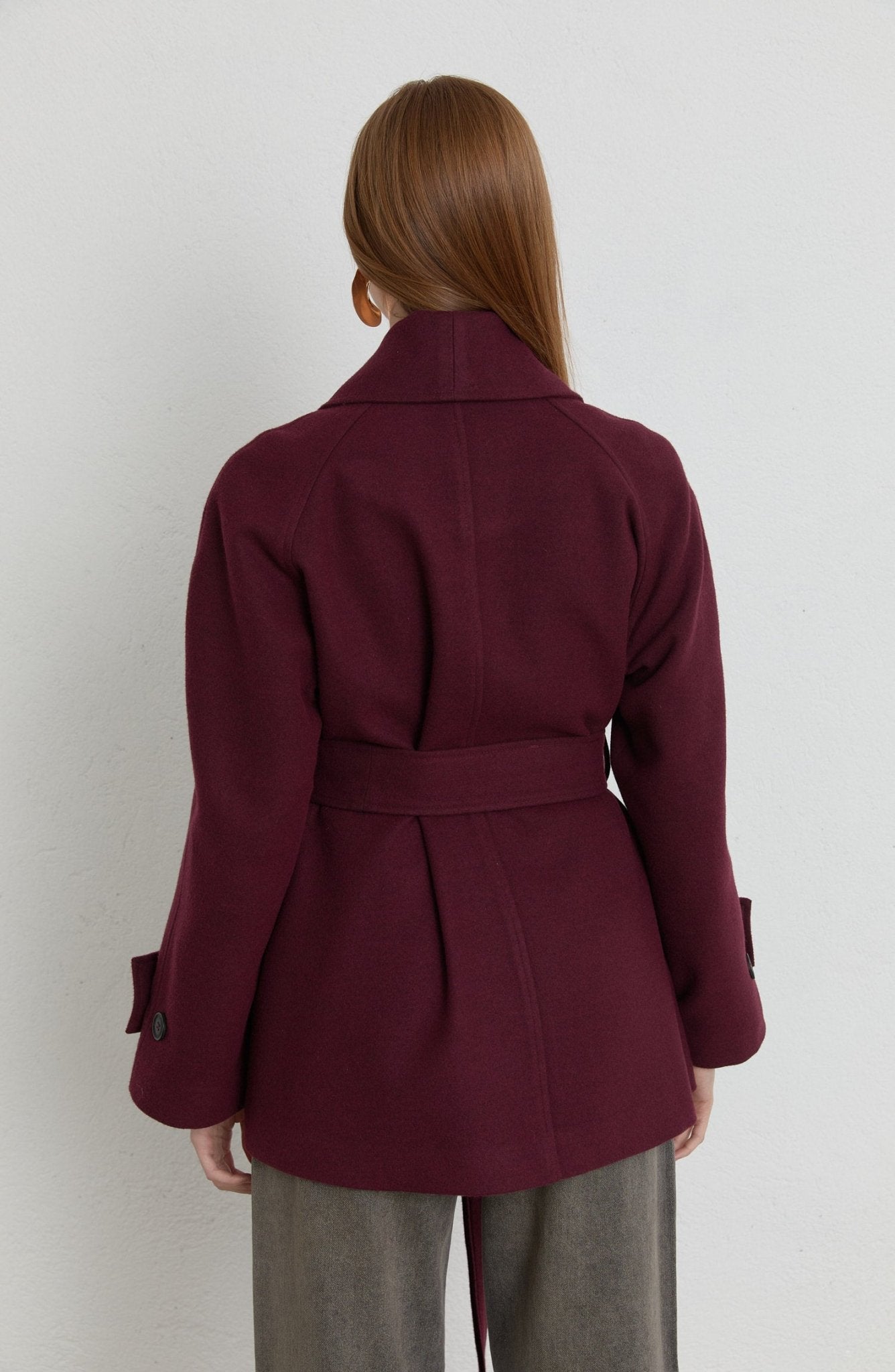 Kruvaze Vişne Kaşe Ceket Kaban - Fatma Atasoy