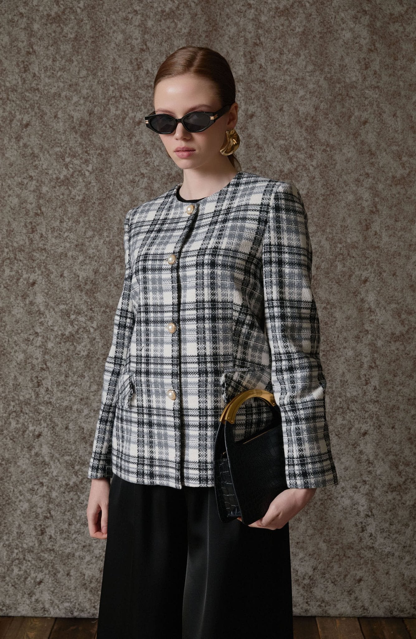 Kuplu Ekose Gri Tüvit Ceket - Fatma Atasoy