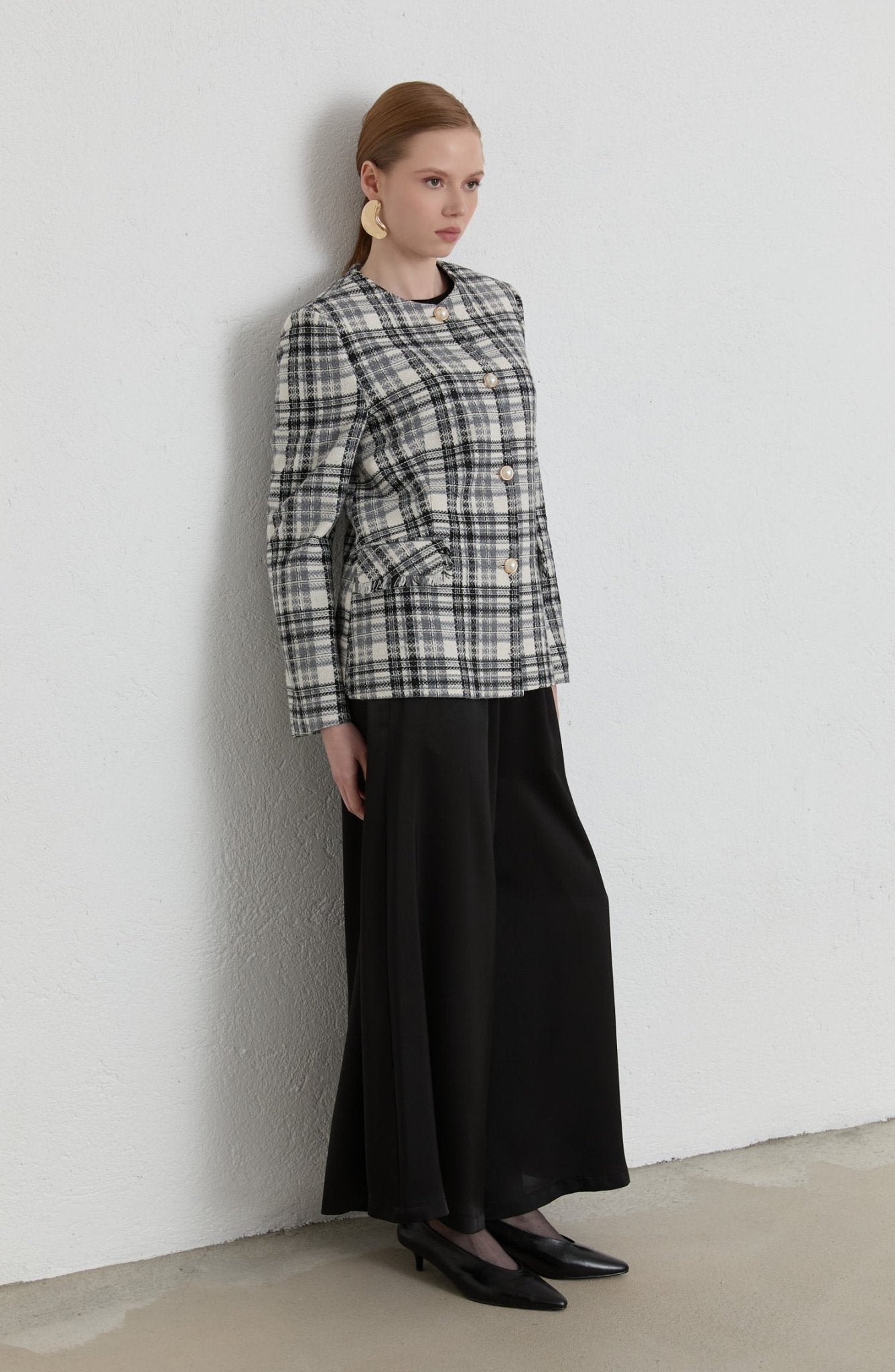 Kuplu Ekose Gri Tüvit Ceket - Fatma Atasoy