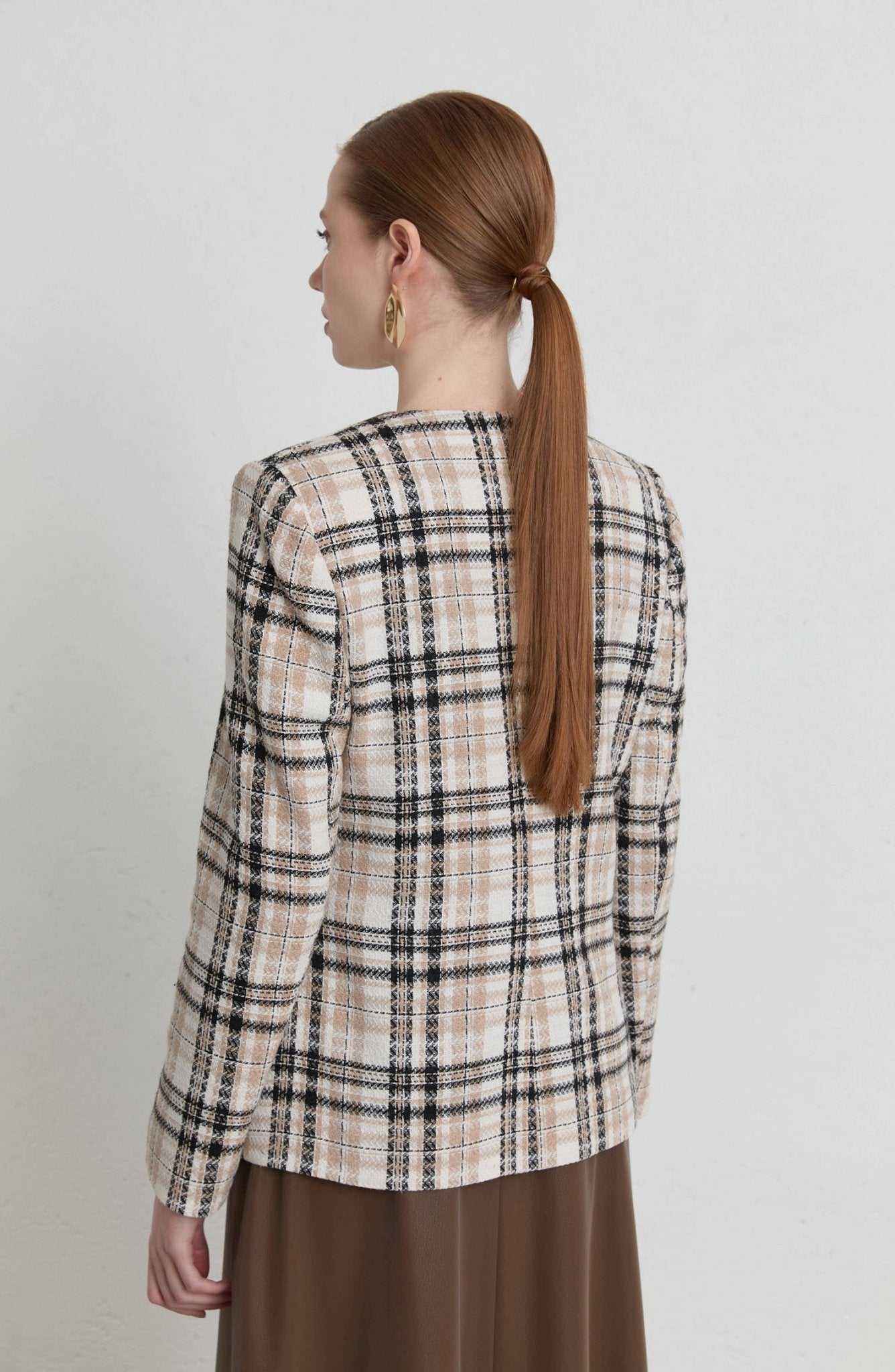 Kuplu Ekose Taş Tüvit Ceket - Fatma Atasoy