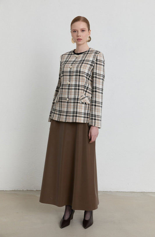 Kuplu Ekose Taş Tüvit Ceket - Fatma Atasoy