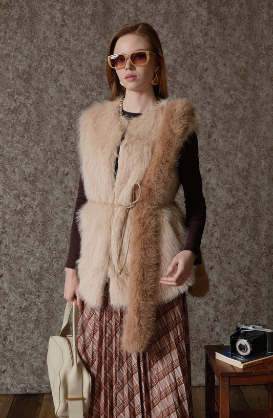 Kürk Sütlü Kahve Atkı - Fatma Atasoy