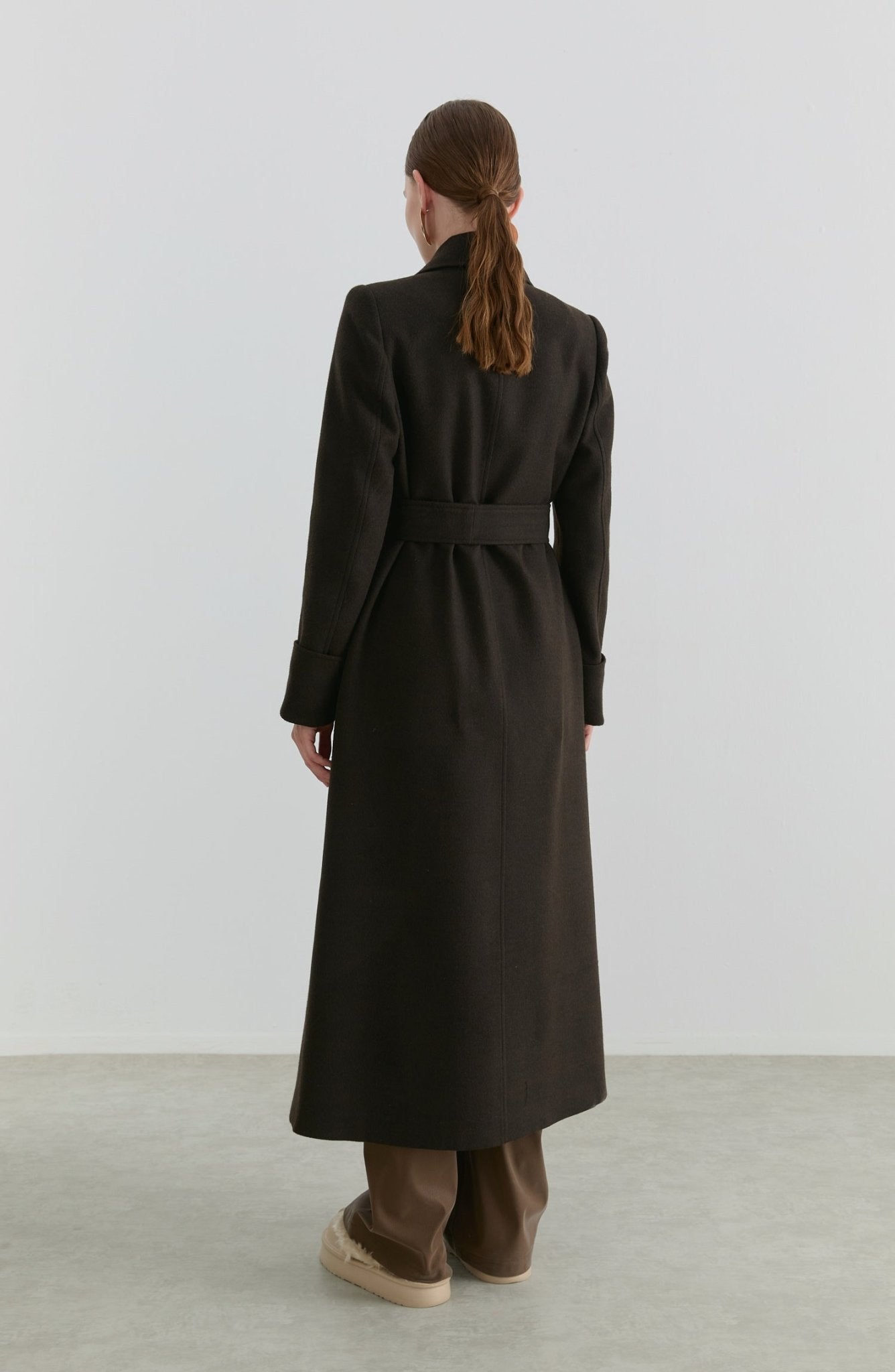 Kuşaklı Acı Kahve Kaşmir Maksi Kaban - Fatma Atasoy