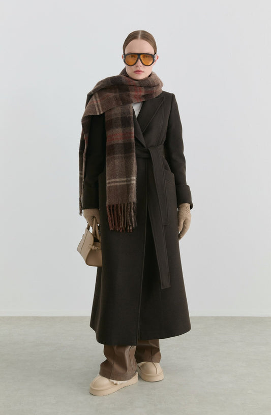 Kuşaklı Acı Kahve Kaşmir Maksi Kaban - Fatma Atasoy