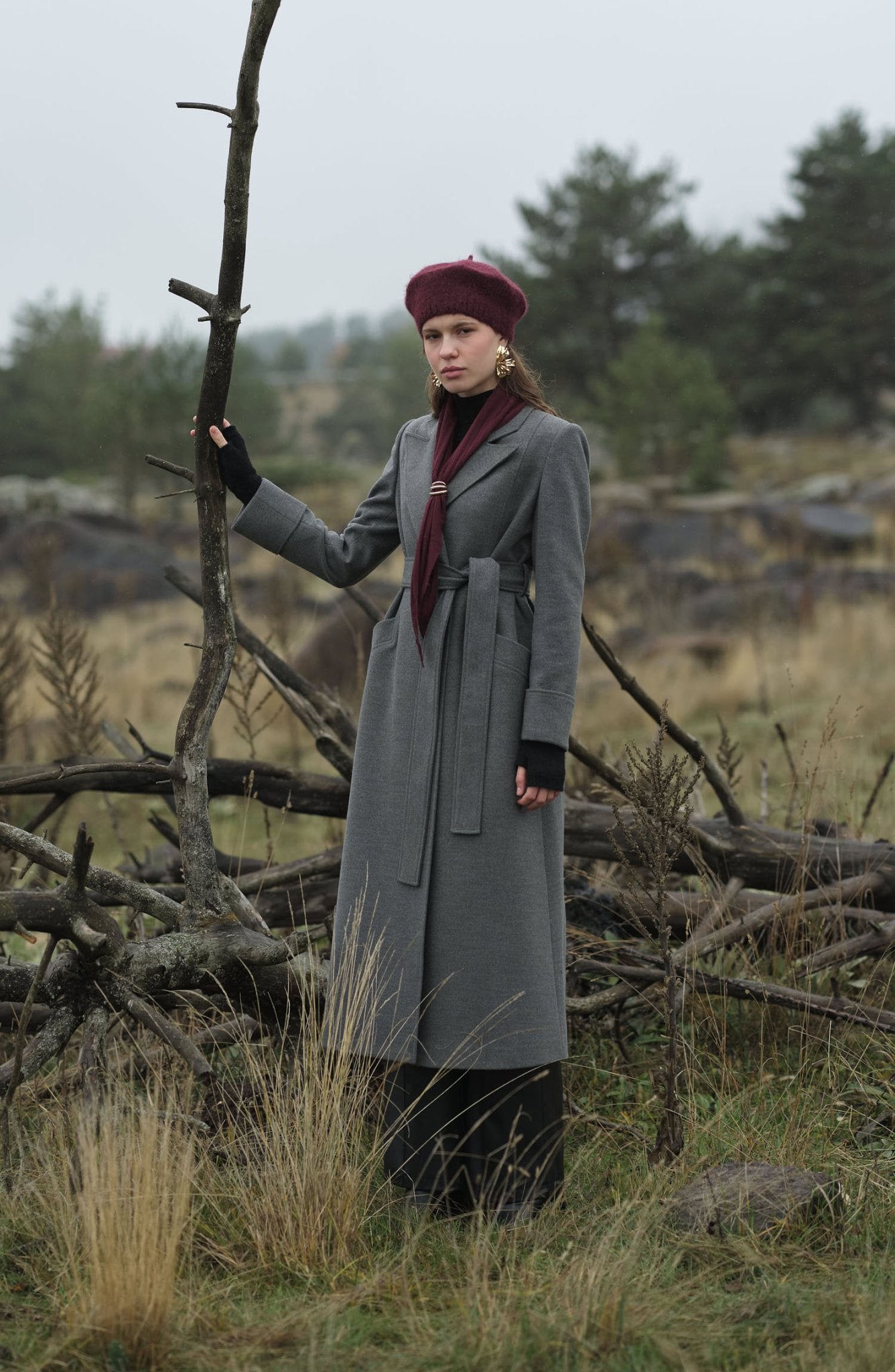 Kuşaklı Gri Kaşmir Maksi Kaban - Fatma Atasoy