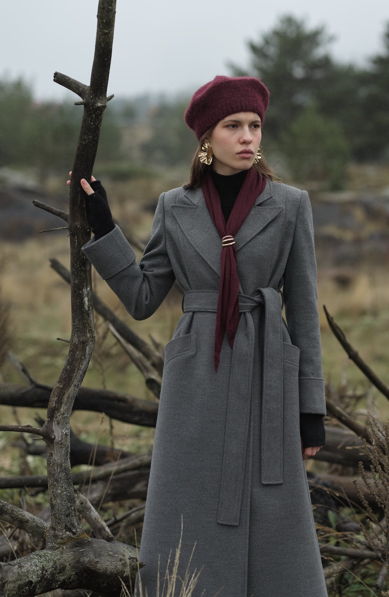 Kuşaklı Gri Kaşmir Maksi Kaban - Fatma Atasoy