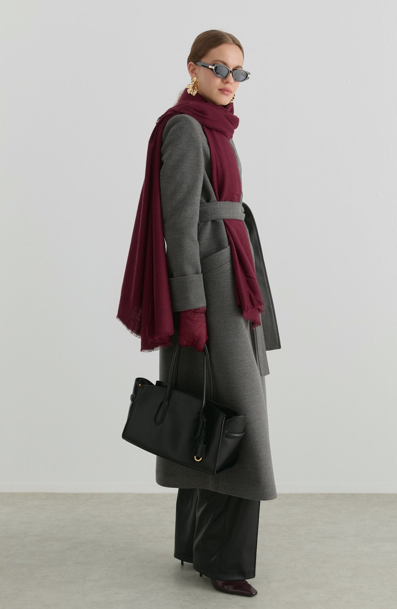 Kuşaklı Gri Kaşmir Maksi Kaban - Fatma Atasoy