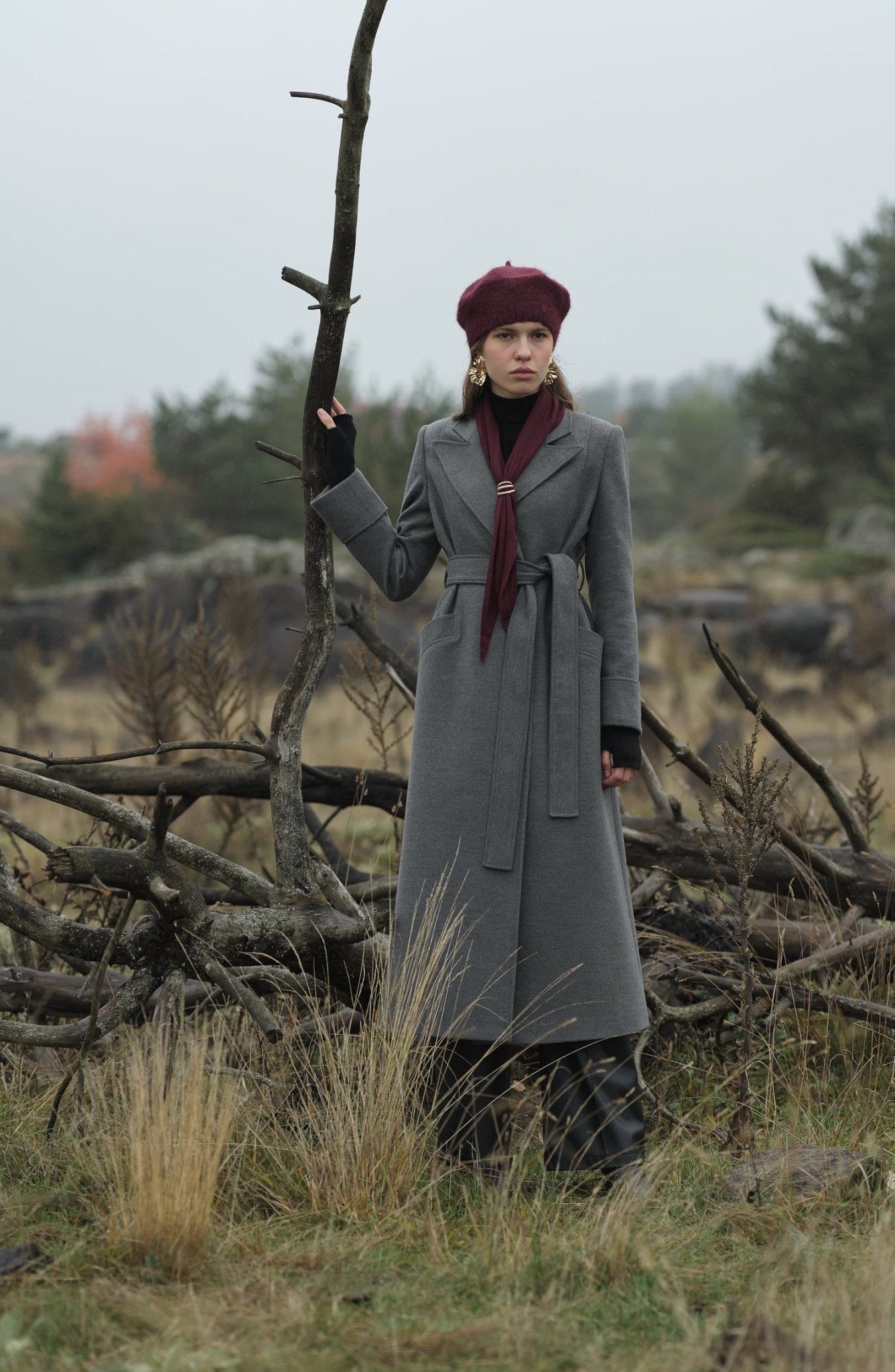 Kuşaklı Gri Kaşmir Maksi Kaban - Fatma Atasoy