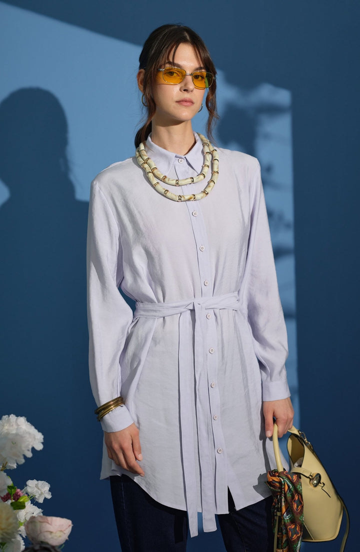 Kuşaklı Modal Lila Gömlek - Fatma Atasoy