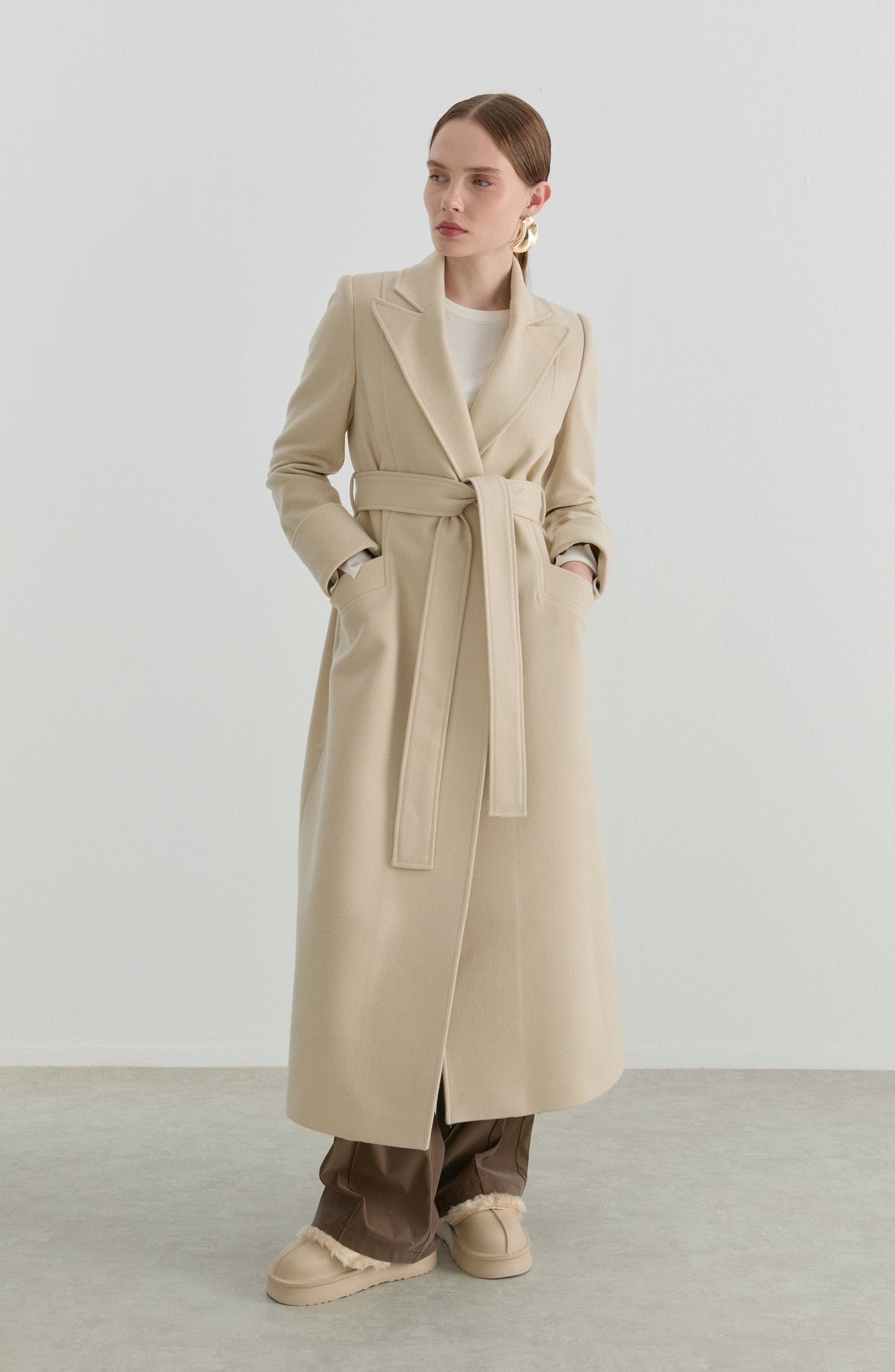 Kuşaklı Taş Kaşmir Maksi Kaban - Fatma Atasoy