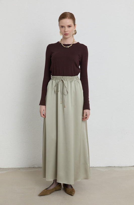 Lastikli Adaçayı Saten Etek - Fatma Atasoy