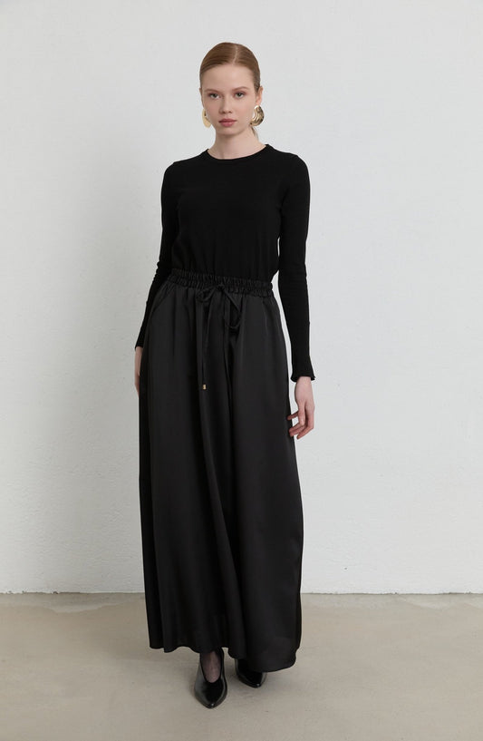 Lastikli Siyah Saten Etek - Fatma Atasoy