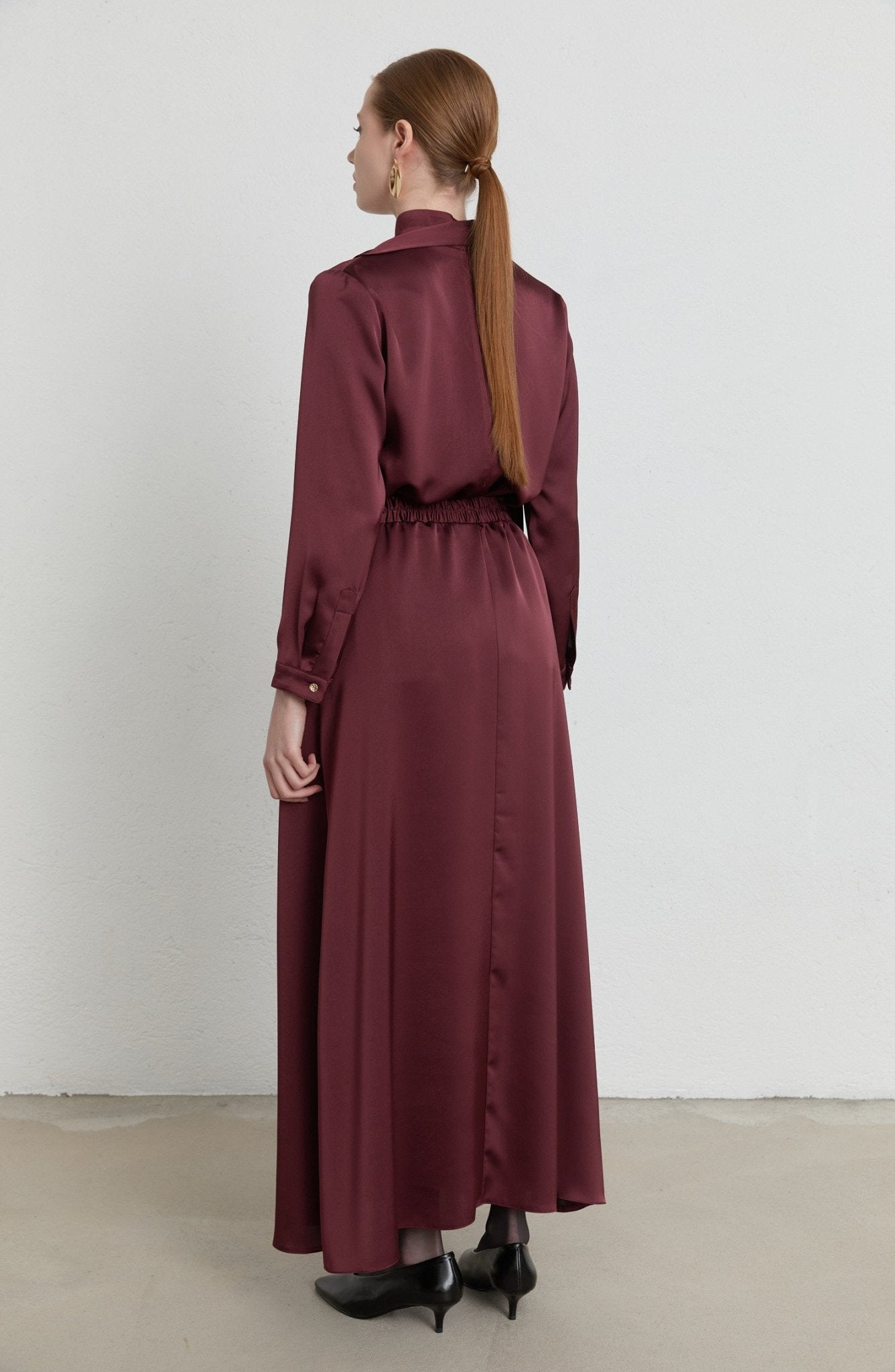 Lastikli Vişne Saten Etek - Fatma Atasoy