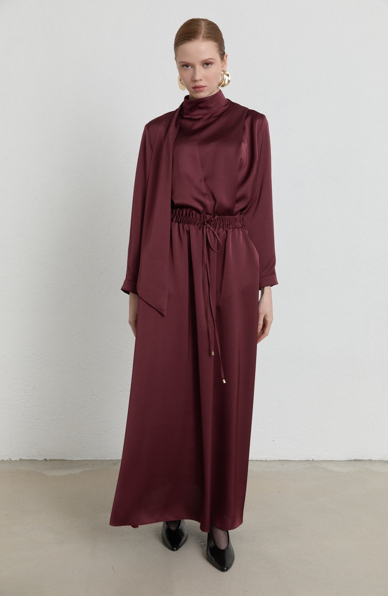 Lastikli Vişne Saten Etek - Fatma Atasoy