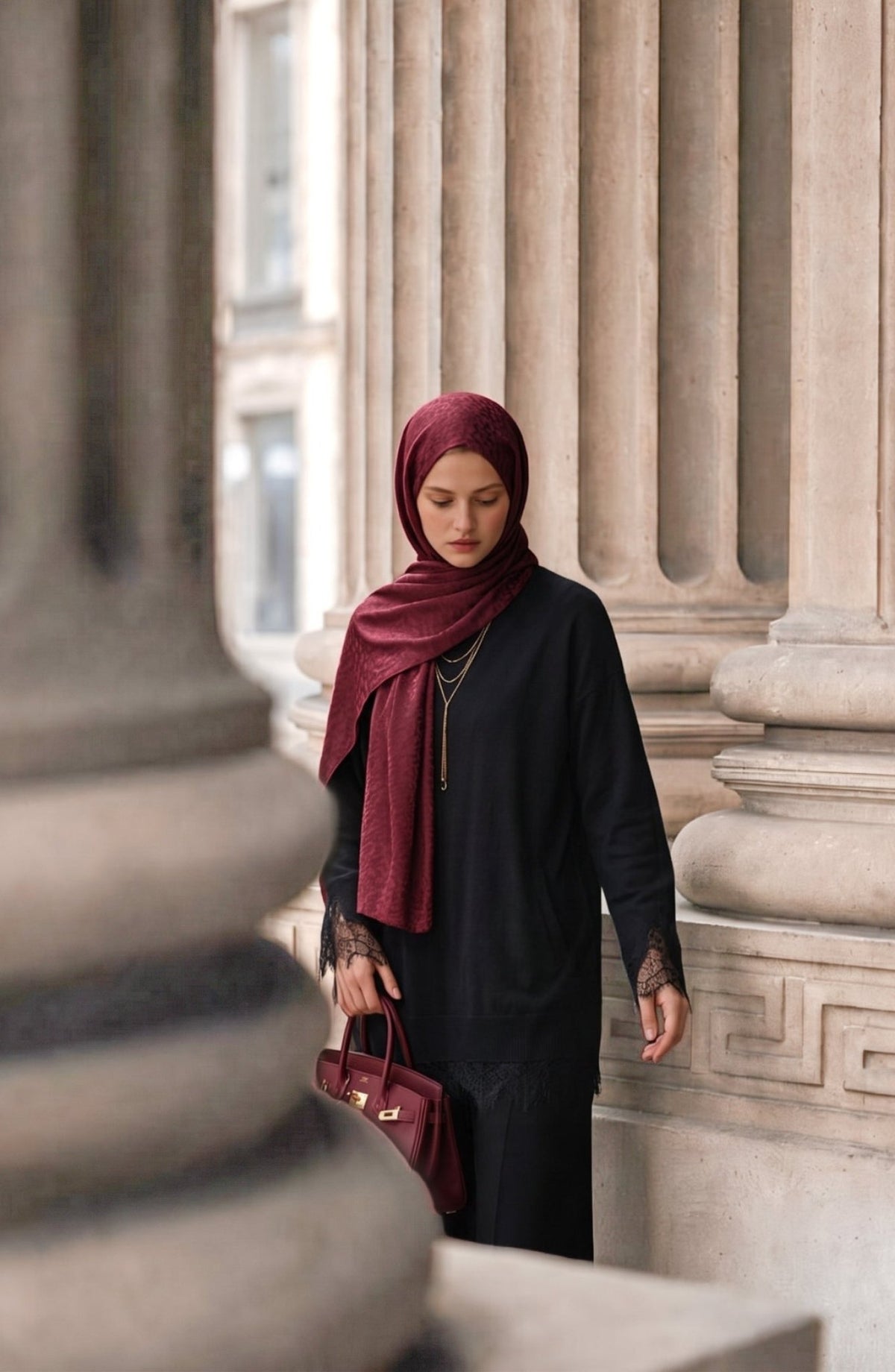 Leopar Desen Bordo Pamuk Jakarlı Şal - Fatma Atasoy