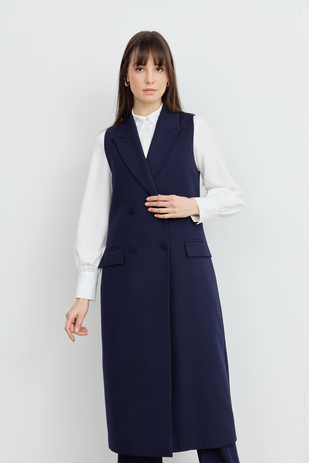 Maksi Lacivert Tek Yelek - Fatma Atasoy