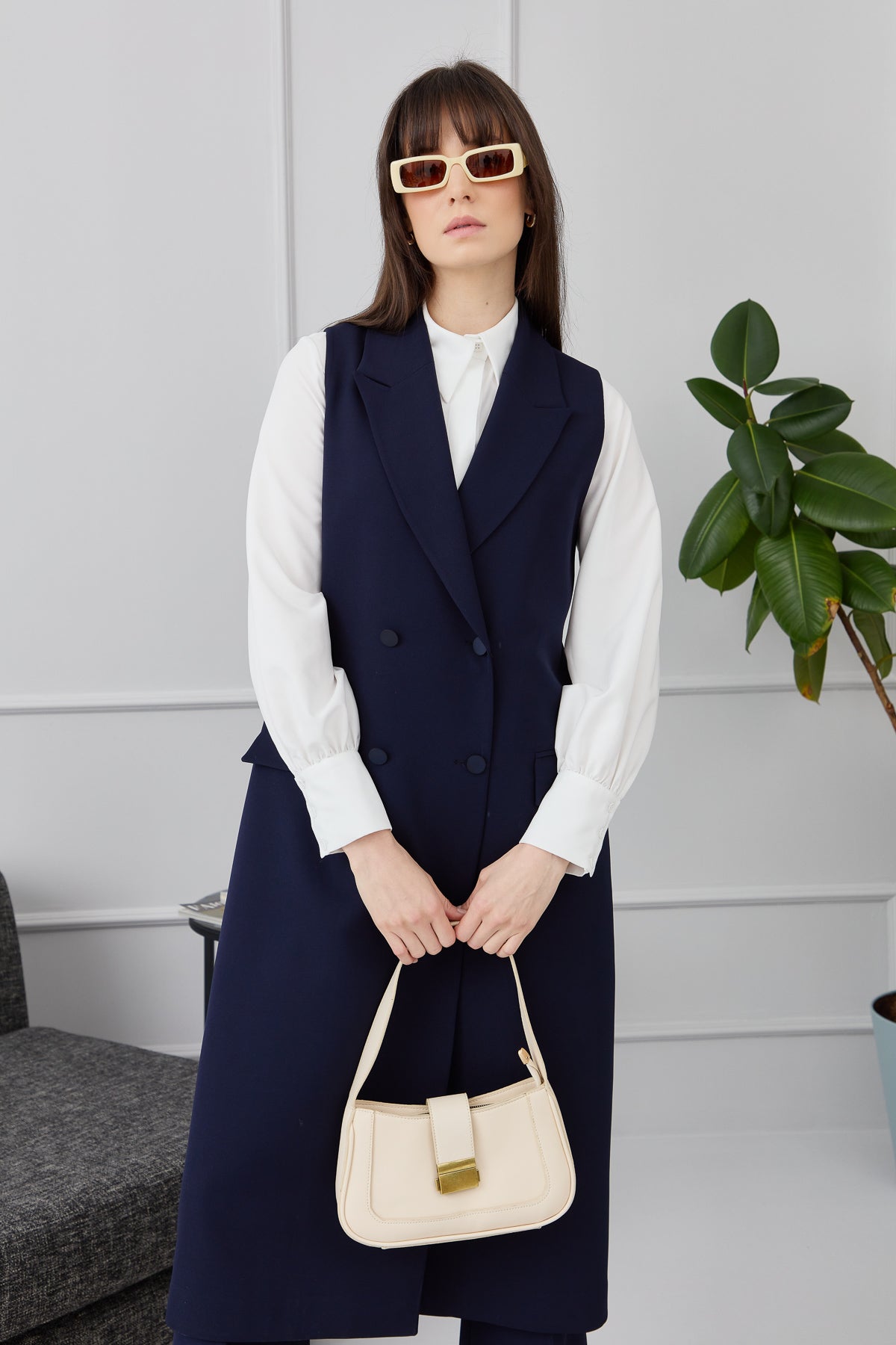 Maksi Lacivert Tek Yelek - Fatma Atasoy