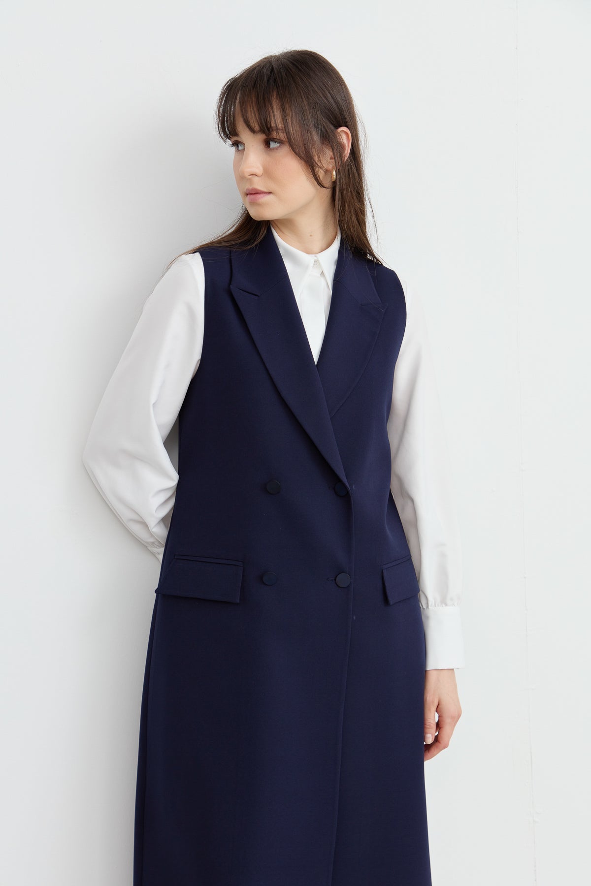 Maksi Lacivert Tek Yelek - Fatma Atasoy